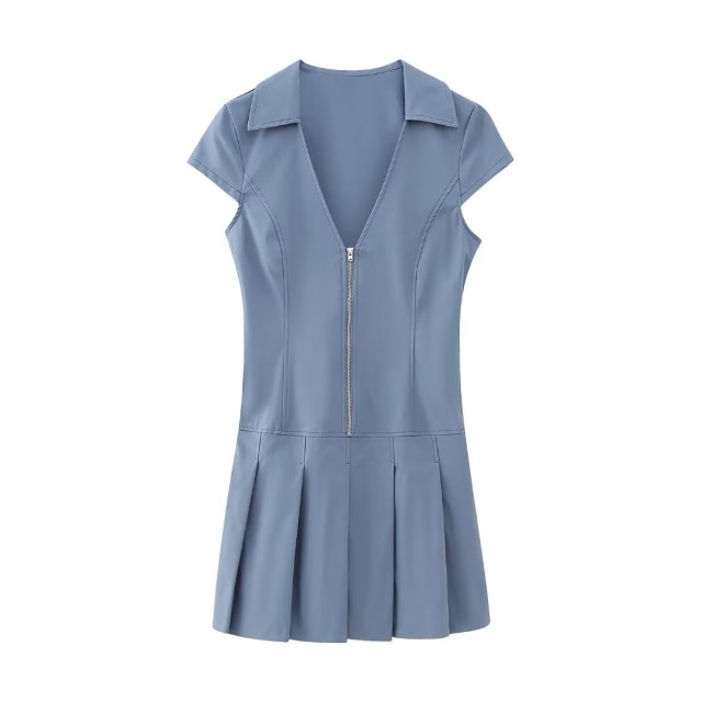 Wide Pleated Shirt Style Dress