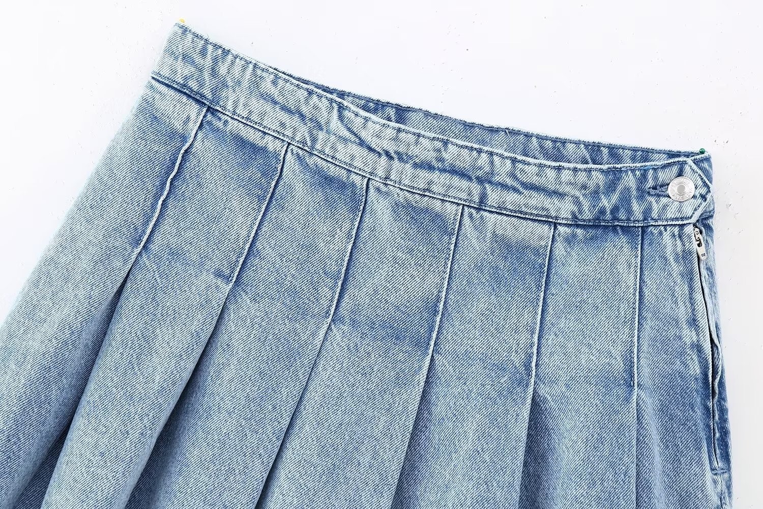 Wide Pleated Denim Skirt