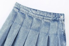 Wide Pleated Denim Skirt