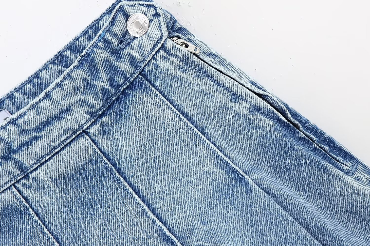 Wide Pleated Denim Skirt