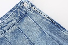 Wide Pleated Denim Skirt