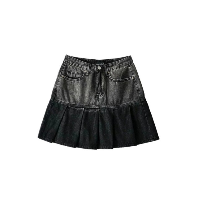 Denim Pleated Skirt