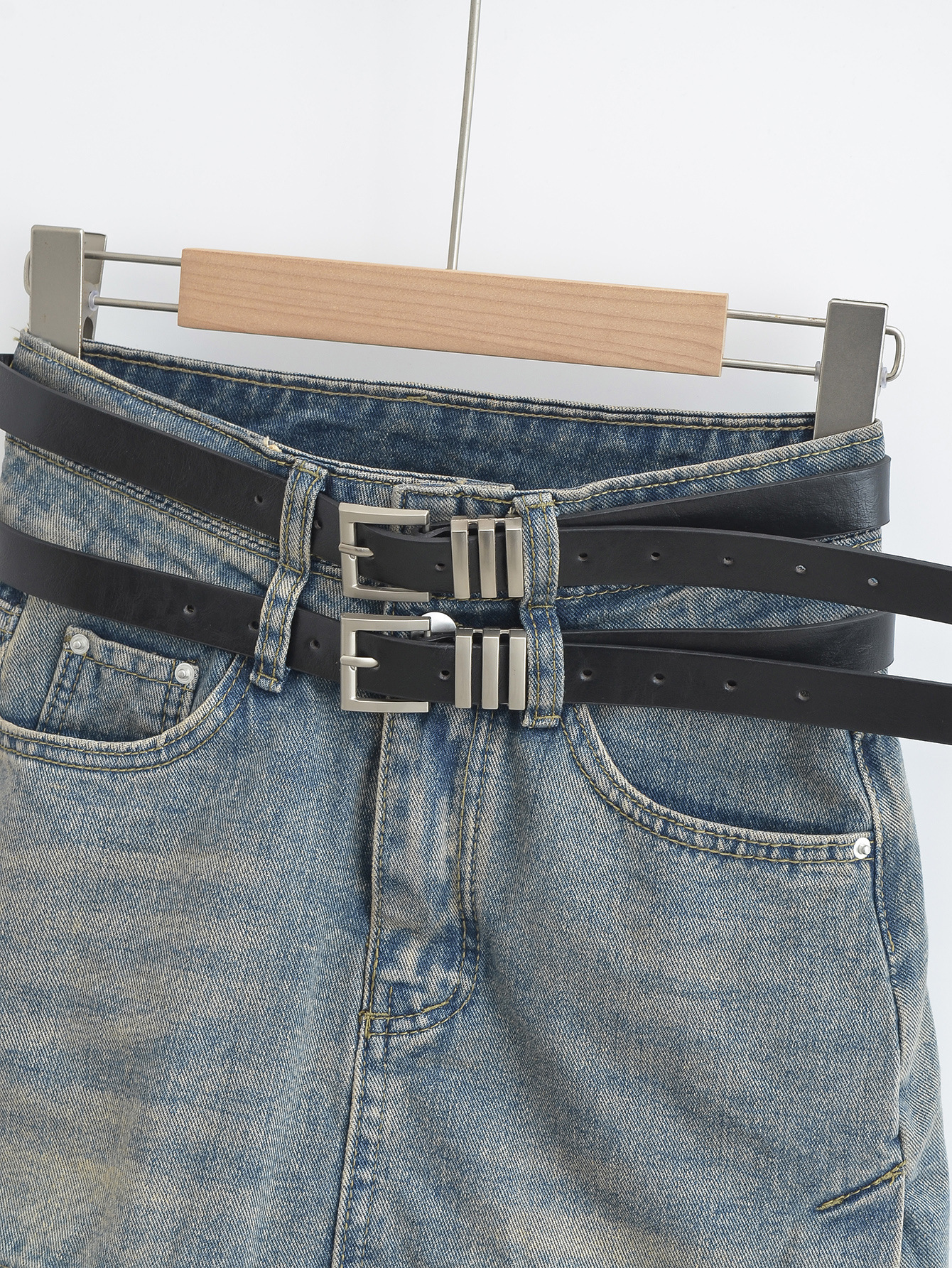 High-waisted denim skirt