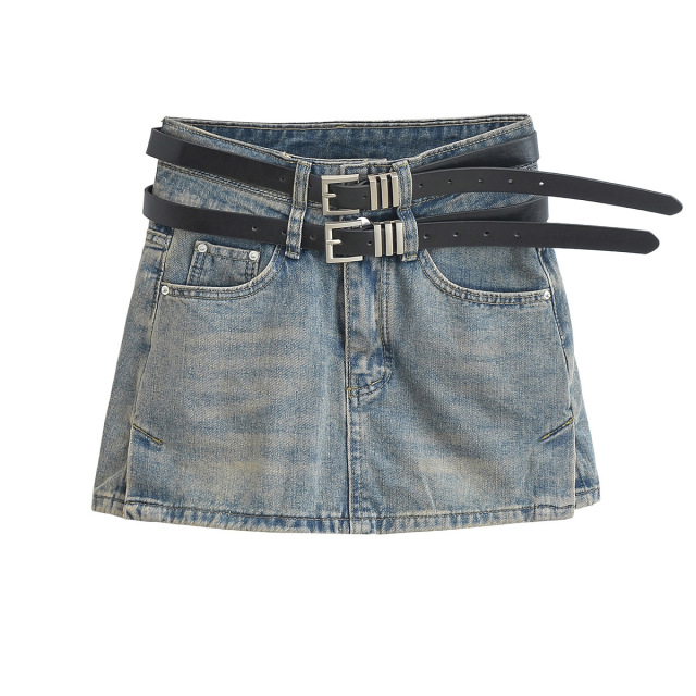 High-waisted denim skirt