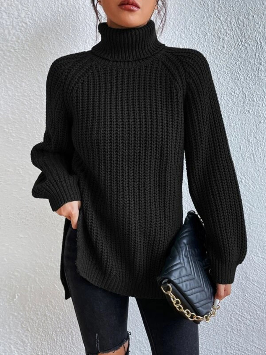 Sweater with turtleneck and slit