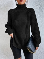 Sweater with turtleneck and slit