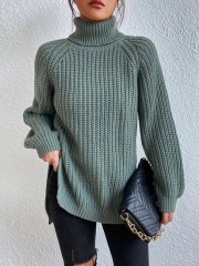 Sweater with turtleneck and slit
