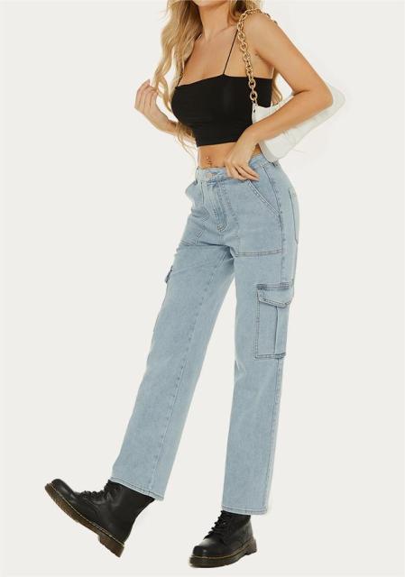 Cargo straight-leg high-waisted jeans
