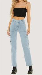 Cargo straight-leg high-waisted jeans