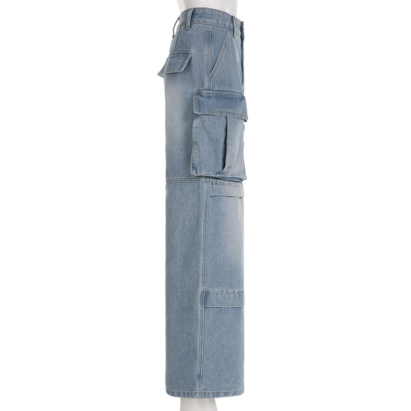 Cargo high-waisted straight-leg jeans