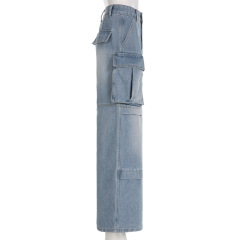 Cargo high-waisted straight-leg jeans