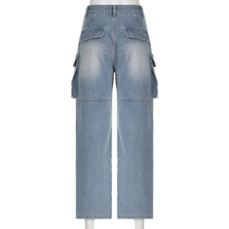 Cargo high-waisted straight-leg jeans