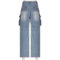 Cargo high-waisted straight-leg jeans