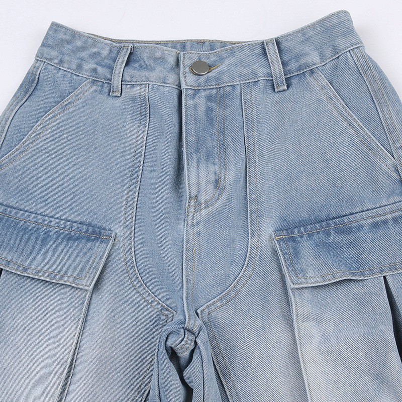 Cargo high-waisted straight-leg jeans