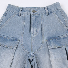 Cargo high-waisted straight-leg jeans