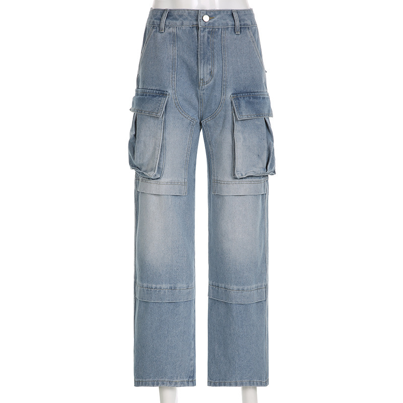 Cargo high-waisted straight-leg jeans