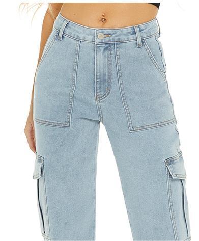 Cargo straight-leg high-waisted jeans