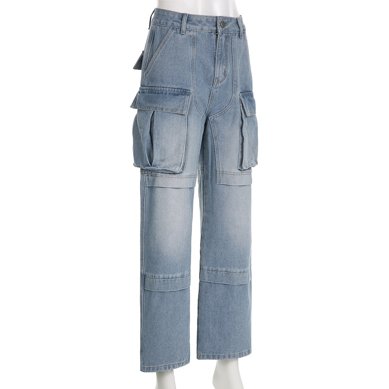 Cargo high-waisted straight-leg jeans