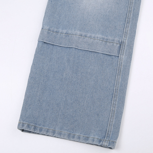 Cargo high-waisted straight-leg jeans