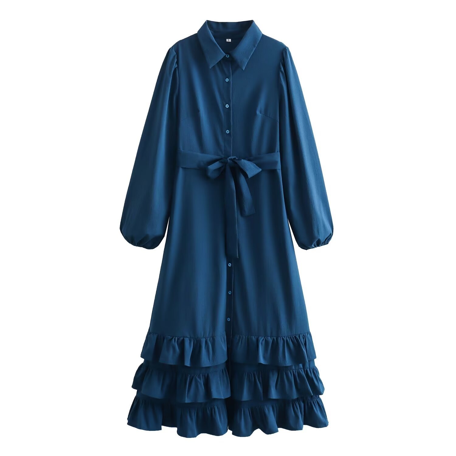 Long ruffled lapel shirt dress