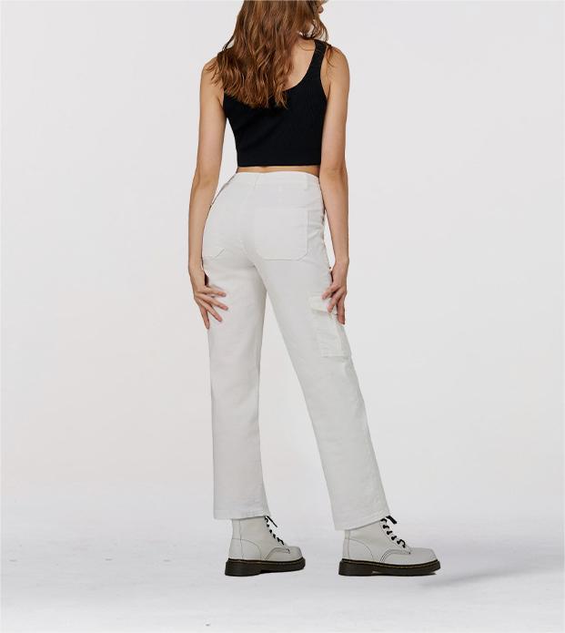 High-waisted straight-leg cargo jeans