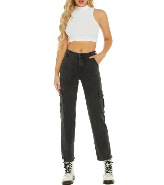 High-waisted straight-leg jeans