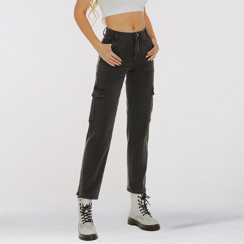 High-waisted straight-leg jeans