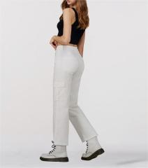 High-waisted straight-leg cargo jeans