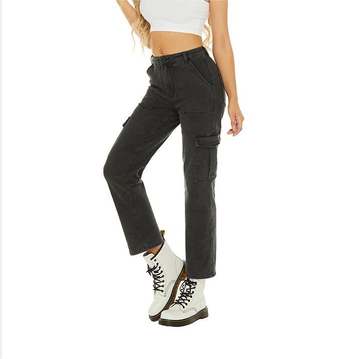 High-waisted straight-leg jeans