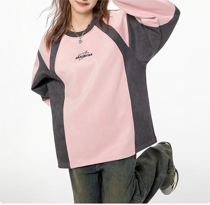 Vintage suede embroidered crew neck top