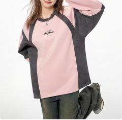 Vintage suede embroidered crew neck top