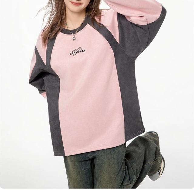 Vintage suede embroidered crew neck top