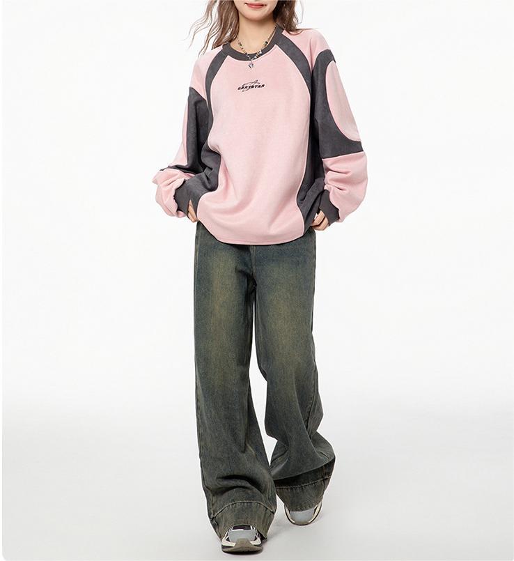 Vintage suede embroidered crew neck top