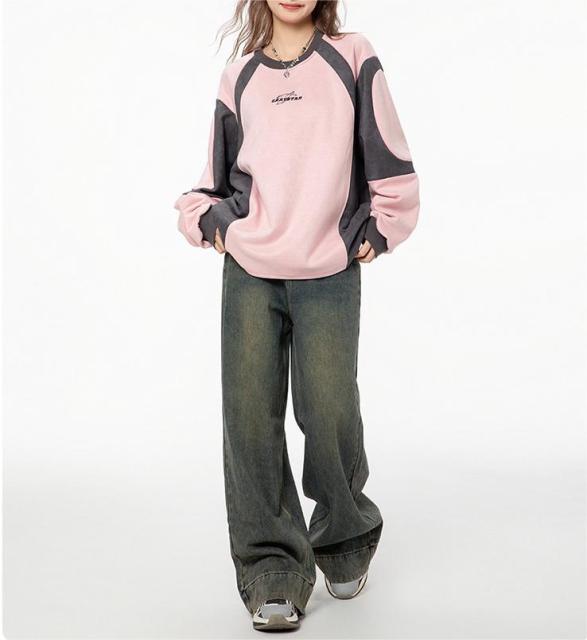 Vintage suede embroidered crew neck top