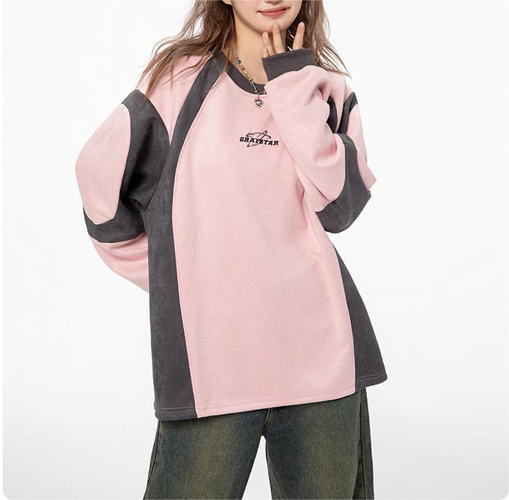 Vintage suede embroidered crew neck top