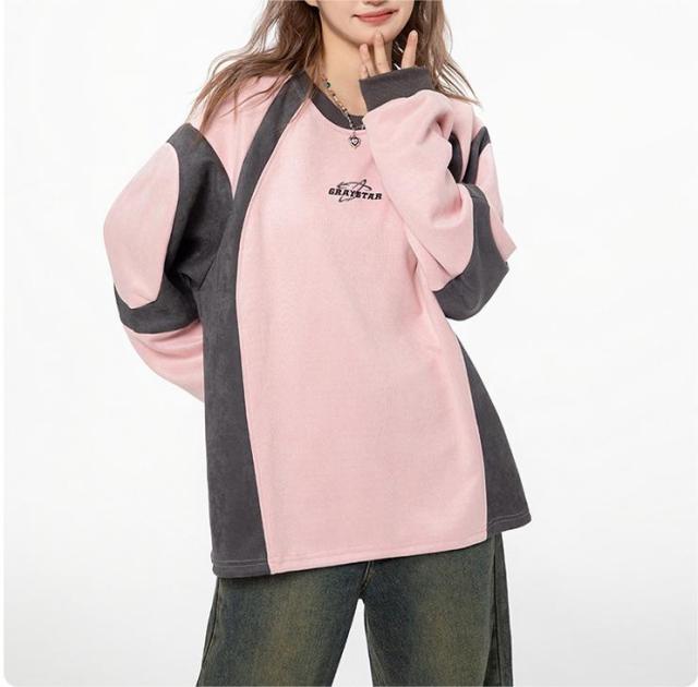 Vintage suede embroidered crew neck top