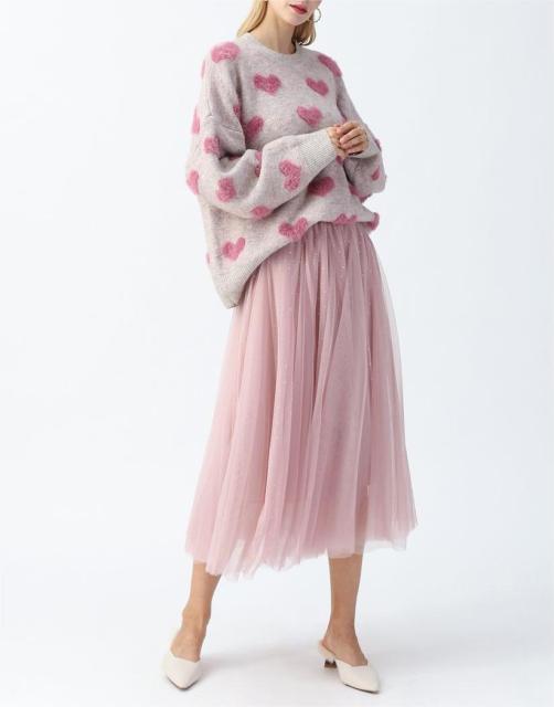 Cute plush heart knit sweater