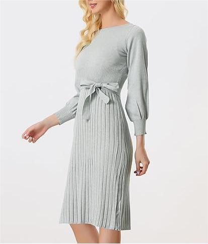 Knitted belt sweater dress