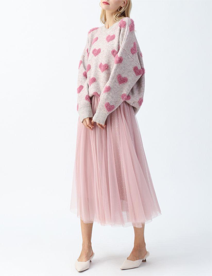 Cute plush heart knit sweater