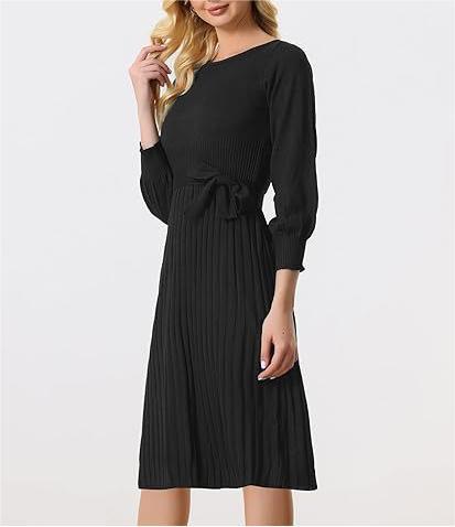 Knitted belt sweater dress