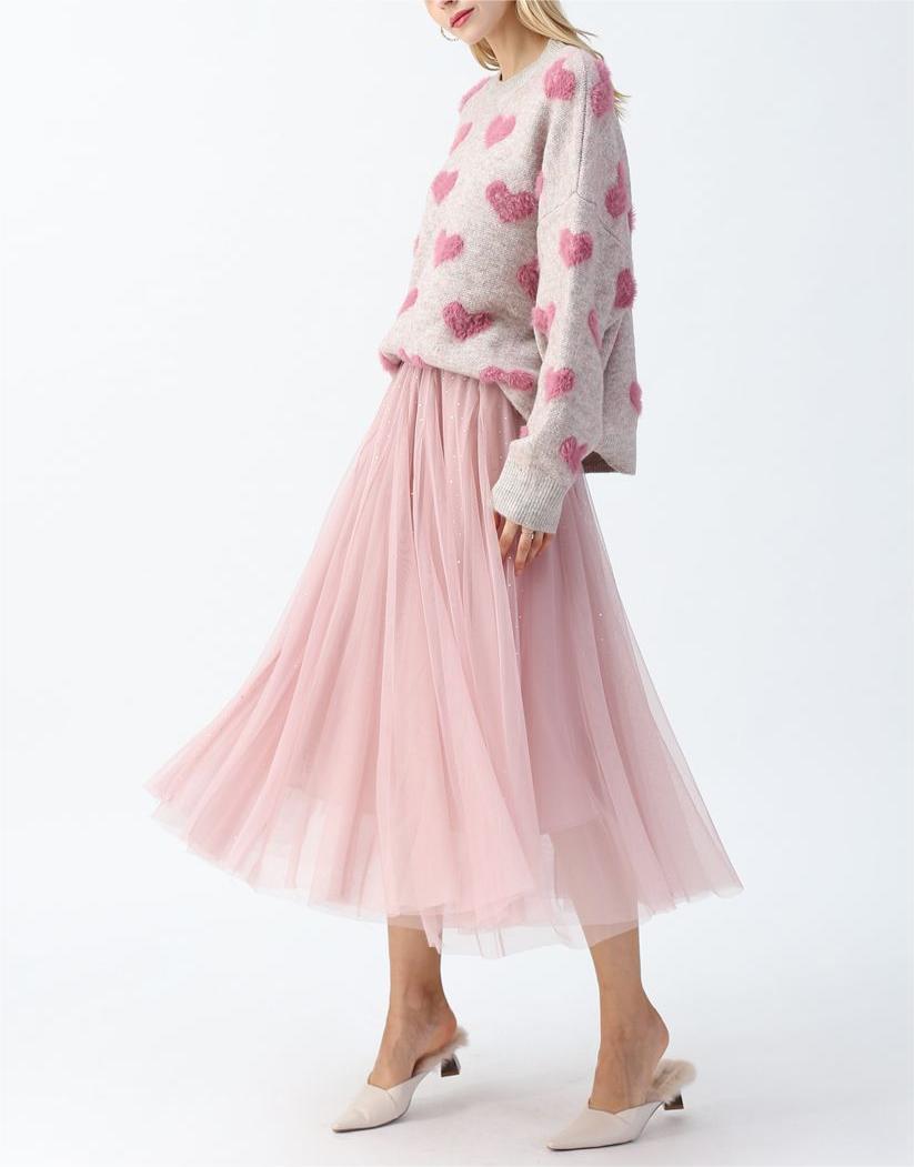 Cute plush heart knit sweater