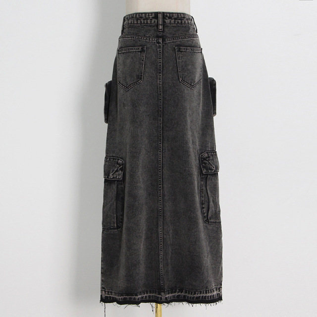 Patchwork pocket skirt girl