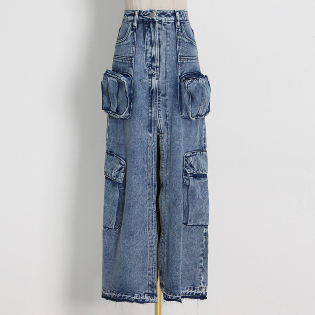 Patchwork pocket skirt girl