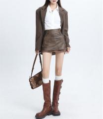 Hottie designs a short leather skirt
