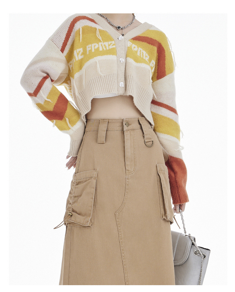 Cargo style denim skirt