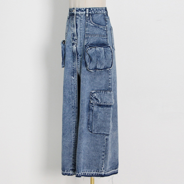 Patchwork pocket skirt girl