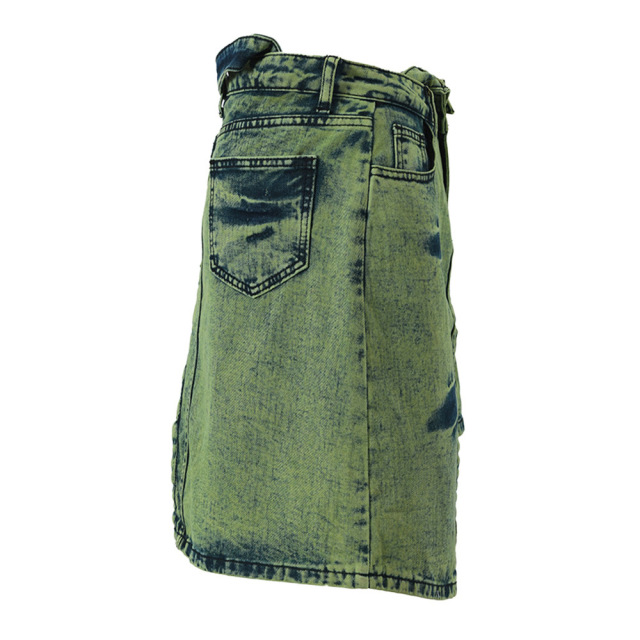 Washed green asymmetrical denim skirt