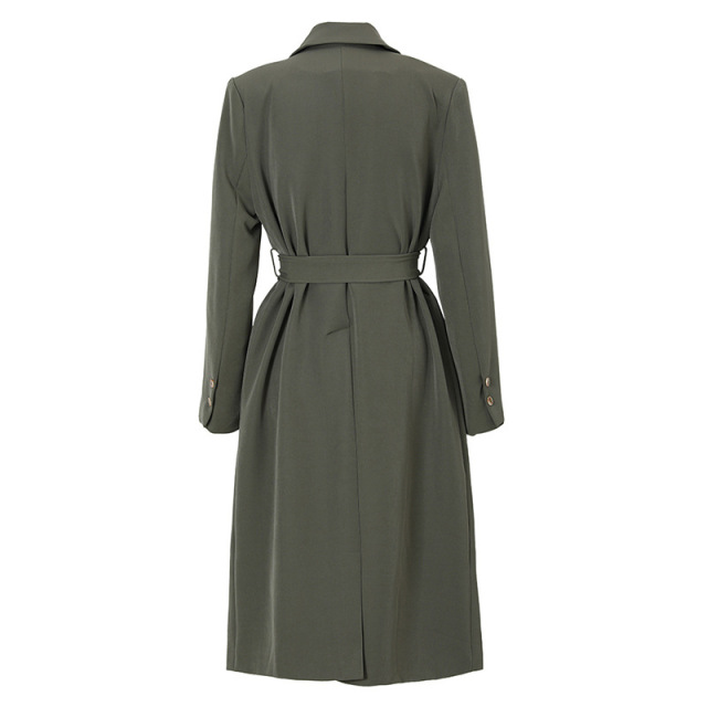 Long trench coat women's grey-green coat
