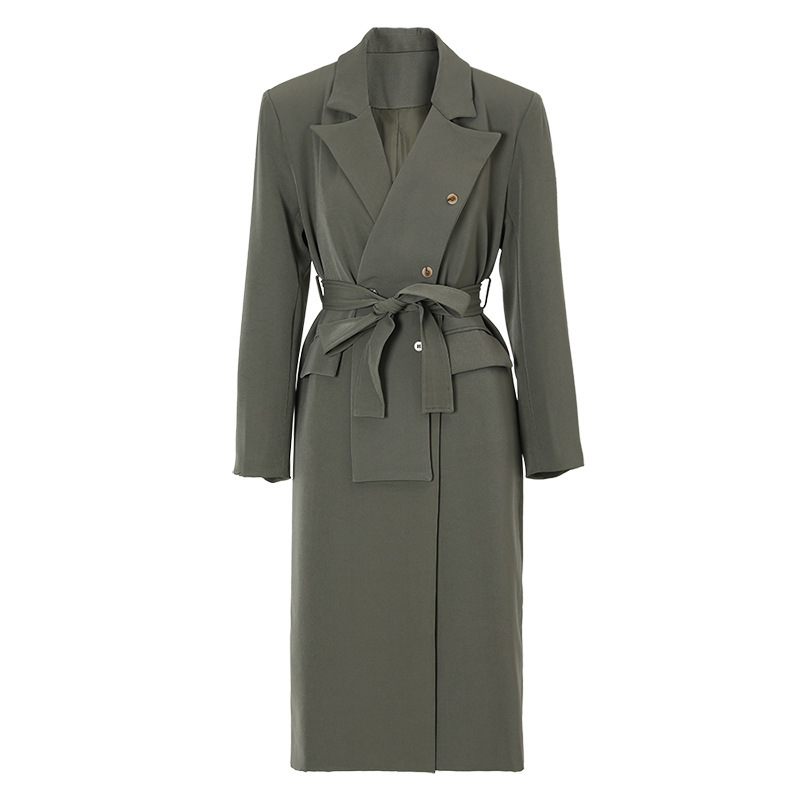 Long trench coat women's grey-green coat