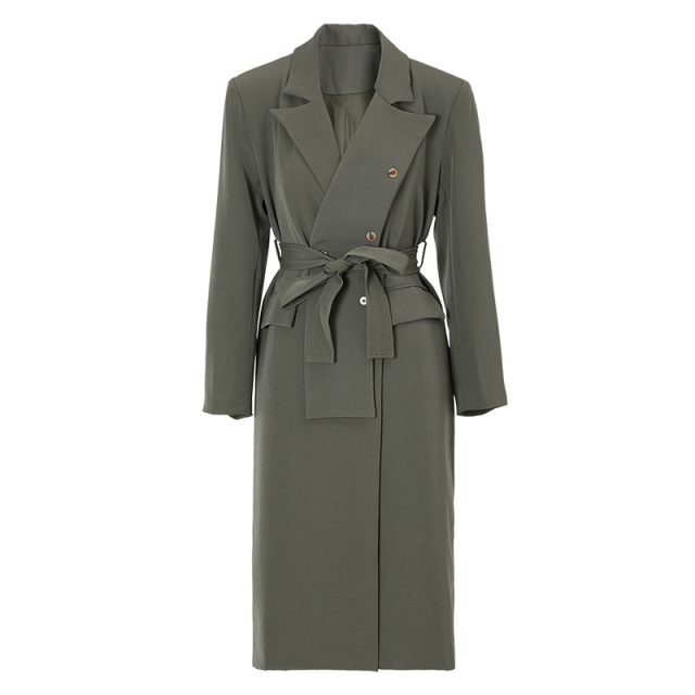 Long trench coat women's grey-green coat